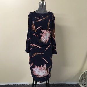 Simply Vera Navy Dress Stretch Pink & Gold Pattern